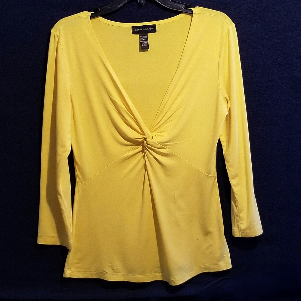 Cable & Gauge Women's Knit Top Deep V-Neckline Stylish Knot Front Stretch Fabric